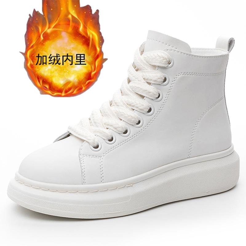High-top women's shoes autumn new student platform casual high and thin leather medium tube sports shoes