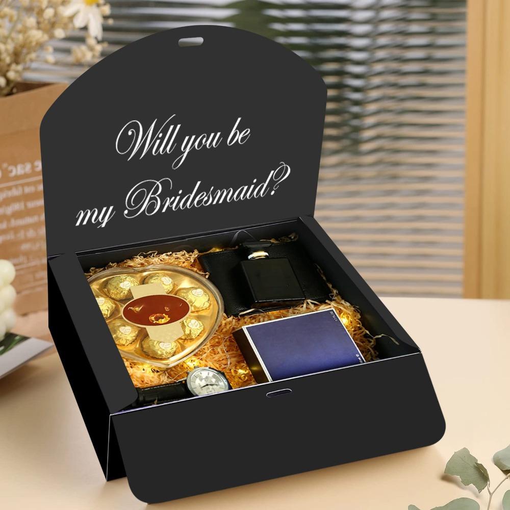 8 cajas de regalo negras con cintas, cajas para propuesta de dama de honor con tapas, cajas cuadradas de lujo para obsequios, cajas de embalaje para regalos, bodas, cumpleaños.