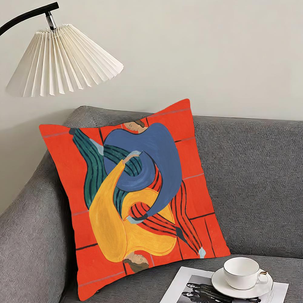 Abstract Figure Lines Girl Sofia Cushion Cover Reversible Plush Pillow Cover – For car, sofa, bedroom, perfect as a gift.