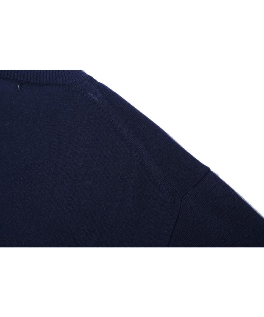 BASEMOMENT Side Slit V-Neck Half Knit Navy