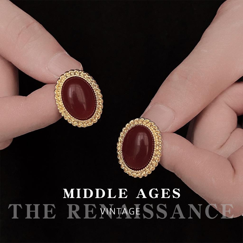 Легкие средневековые ретро серьги-пусеты в стиле Гонконга с бордовыми жемчужинами, французские серьги-пусеты в стиле Хепберн