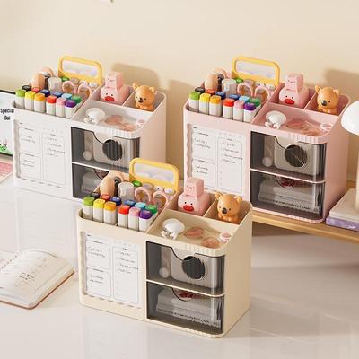 Stiftehalter und transparente Aufbewahrungsbox mit Schublade für Studentenwohnheime: Multifunktionaler, stapelbarer Büroorganizer