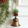 Christmas Bells Decors with Hanging Rope Pine Cone Bowknot Vintage Metal Bells for Tree Wreath Door Wall Decorations
