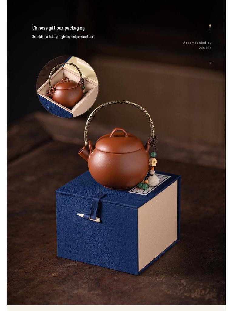 Original Purple Clay Anti-Scald Kung Fu Teapot with Handle - Chinese Style Ceramic Teapot in Gift Box