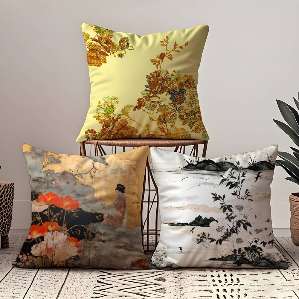 Elegant Traditional Chinese Art Pillow Case Comfort Sofa Bed Silky elegant Invisible zipper Custom Decorative cushion cover