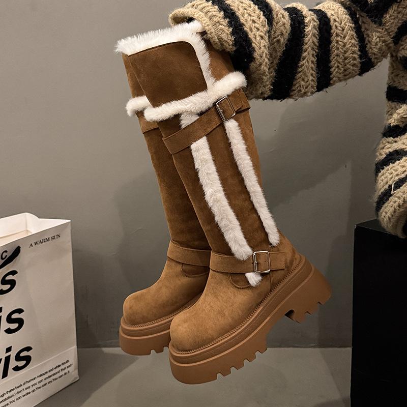 

Thick-soled boots Women s 25 winter new velvet thickened lamb wool snow boots Tall knight boots Northeast cotton boots 42 верблюд