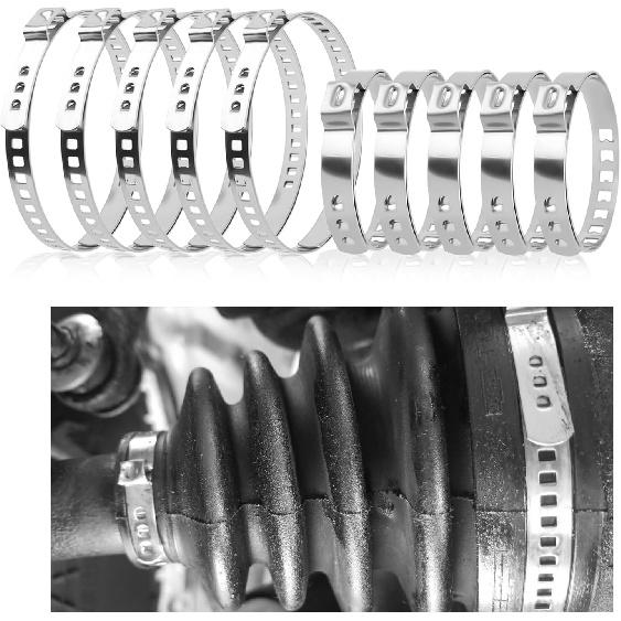 10PCS CV Boot Clamps Kit,Adjustable Tie Rod Boot Clamp for Secure Fixing Hose/Shaft Axle Boots,Universal Stainless Steel CV Axle Boots Clamp Car