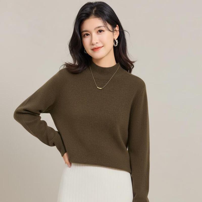 Jinjuan Women's Mock Neck Wool Blend Sweater