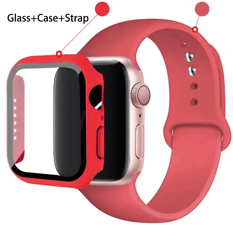Szkło + etui + pasek do zegarka Apple Watch 44 mm 45 mm 42 mm 41 mm 40 mm 38 mm Silikonowy pasek do zegarka Bransoleta iWatch seria 8 9 7 6 5 4 3 SE