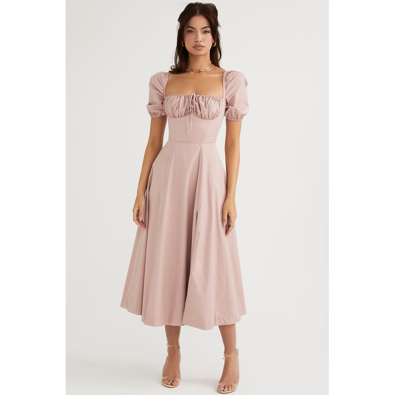 

House Zhao Lusi Same Style French Pastoral Style Mori Girl Square Collar Puff Sleeve Tea Dress Split Dress Zhao Rusi same style rouge powder(High quality) L