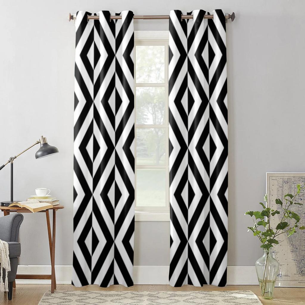 Abstraktní geometrický černobílý okenní závěs pro dětský pokoj, domácí žaluzie, závěsy do obývacího pokoje, ložnice, okenní závěsy