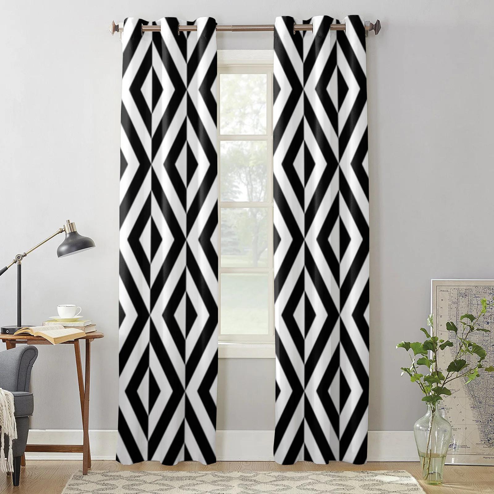 Абстрактные геометрические черно-белые оконные занавески для детской комнаты — фото 5