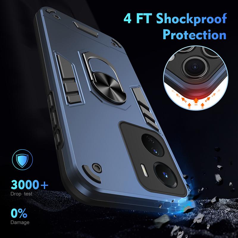 Luxury Armor Shockproof Case For VIVO Y16 Y22 Y22S Y33S Y35 Y56 Y200 S16 Pro S16E T1X Soft Bumper Car Magnetic Ring Phone Cover