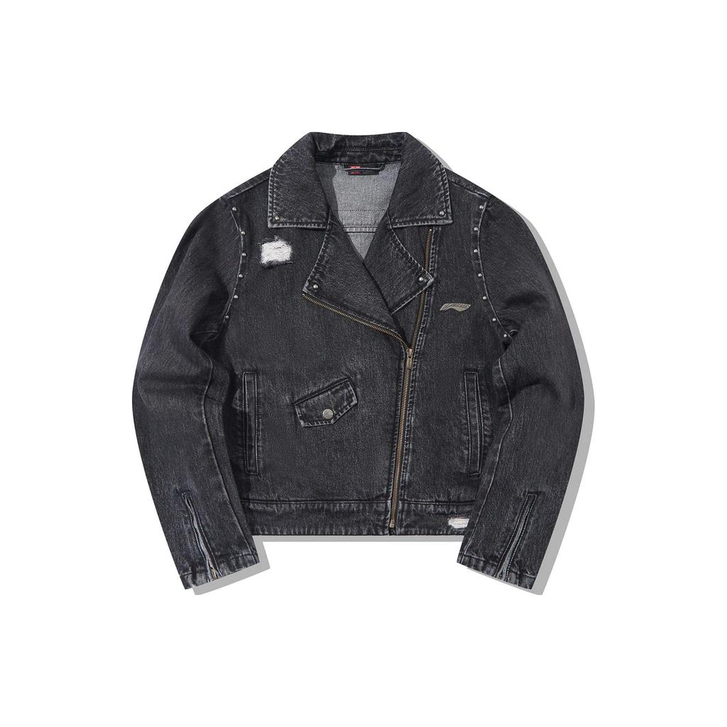 Li Ning X Pleasures Back Graphic Print Denim Jacket Women Jacket Black AJDT758-1