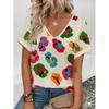 Womens V-Neck Short Sleeve T-Shirt With Leopard Print 3D Effect Colorful Ink Loose Fit Casual Office Wear