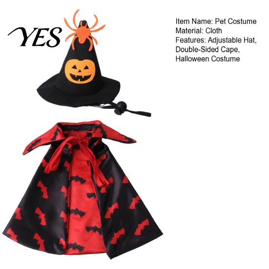 Cat Costume with Hat 1 Set Pet Halloween Costume, Spider Pumpkin Wizard And Outfit Double-Sided Bat Print Cape, Holiday Party for Cats Dogs Medium Dog