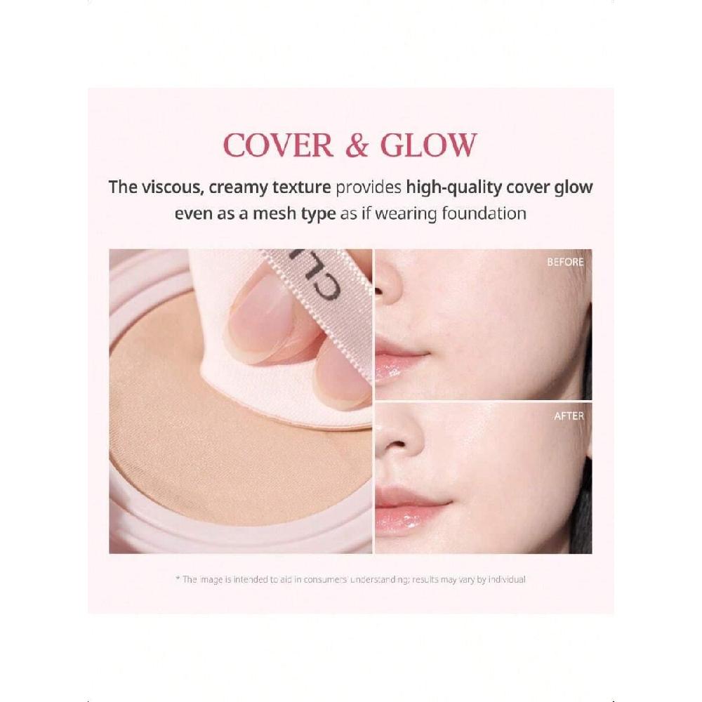 Clio Kill Cover Mesh Glow Cushion Foundation 15g+15g wkład szklana cera, długotrwały, lekki, możliwość budowania krycia, makijaż cery z blaskiem