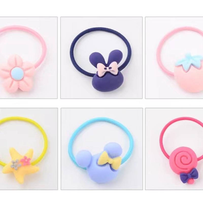 20Pcs/ Box Cartoon Bow Flower Star Elastic Hair Bands Girls Hair Scrunchies Ties Rabbit Rubber Band