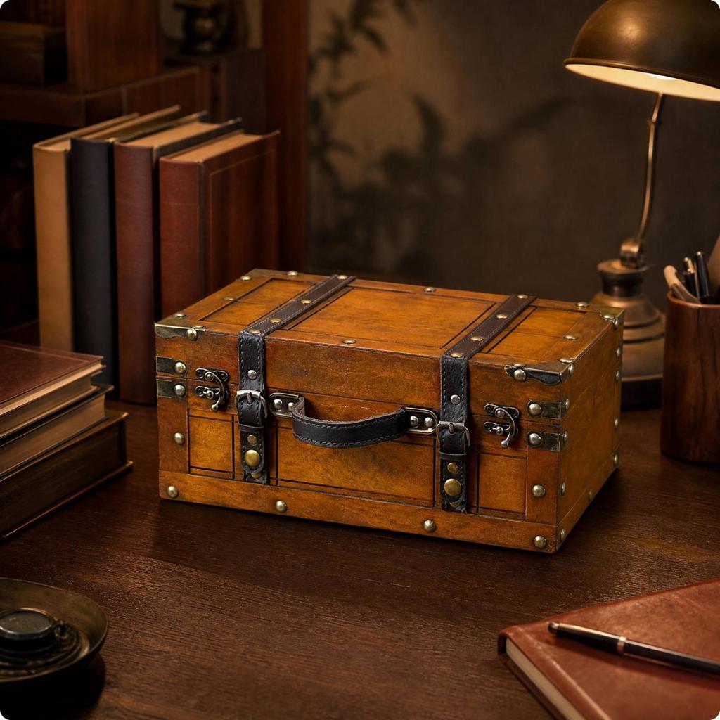 Vintage-Style Wooden Storage Trunk Compact for Shop Display, Bedroom