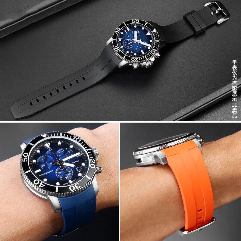 Curea de ceas din cauciuc de 22 mm pentru Tissot 1853 Starfish Diving T120 Curea din silicon cu capăt curbat Seria T120417A Brățară de mână masculin