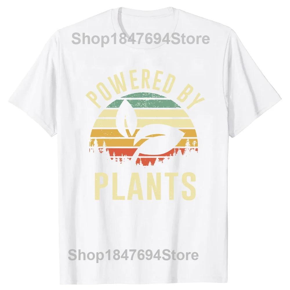 Funny Vintage Powered Plants Vegetarian By Vegan Diet T Shirts Summer Graphic Cotton Birthday Gifts T-shirt Mens Clothing#Color