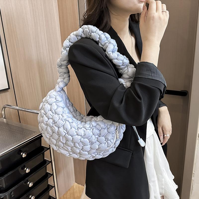 Korean Nylon Pleated Cloud Bags Large Capacity Drawstring Shoulder Crossbody Bags Solid Lightweight Shoulder Bag