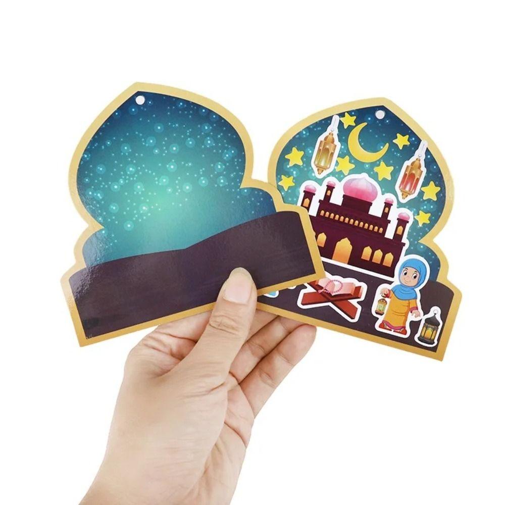 36Pcs Cartoon Eid Mubarak Hanging Decoration Ramadan Moon Star DIY Handicrafts Eid DIY Stickers Multicolored with Lanyard