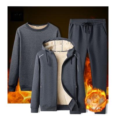 Men's Lamb Velvet Suit    Plus Velvet Thickened  Sports and Leisure Suit Winter Warm Three-piece Set Men