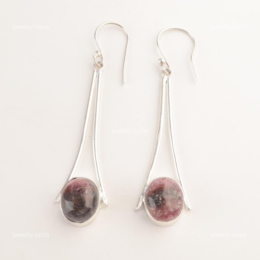 Natural Black Rhodonite 925 Silver Anniversary Gift Dangling Earrings Jewelry EE-136-26