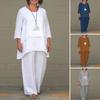Nuevo Conjunto Casual Suelto de Lino para Mujer con Mangas Largas y Pantalones de Pierna Ancha