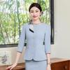 Women's Sky Blue 3/4 Sleeve Blazer Suit Set