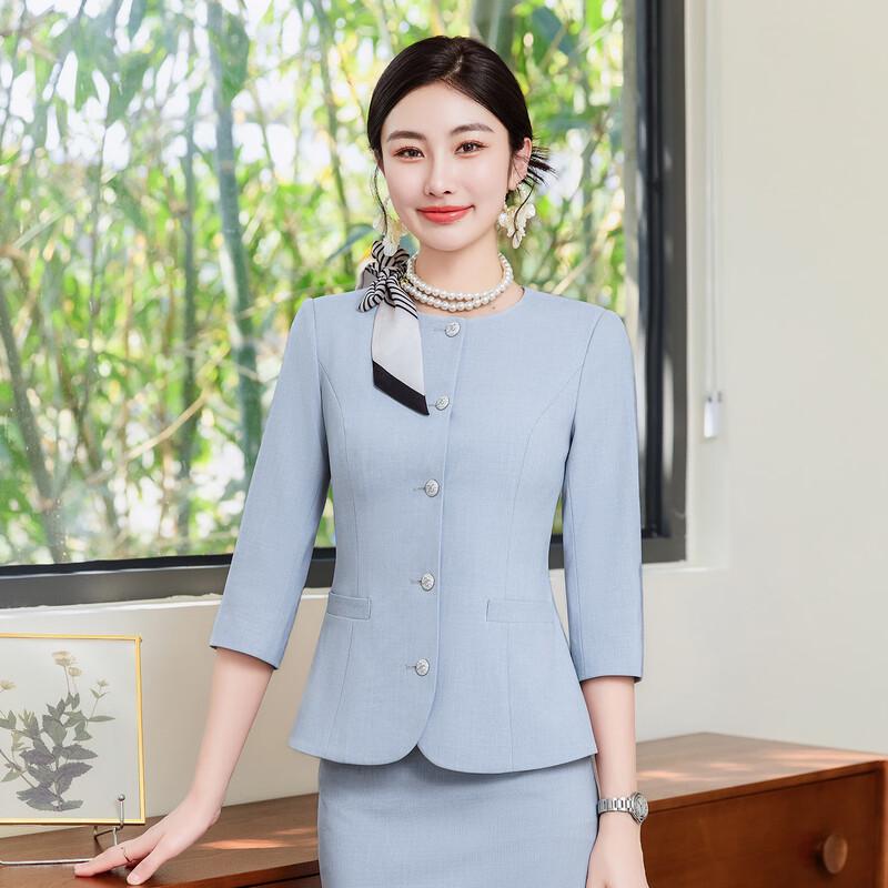Women's Sky Blue 3/4 Sleeve Blazer Suit Set