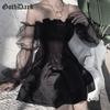 Goth Dark Mesh Vintage Gothic sukienki Egirl 2021 estetyczny przezroczysty pasek plisowana sukienka Chic Punk Hip Hop Grunge Emo Y2K Chic