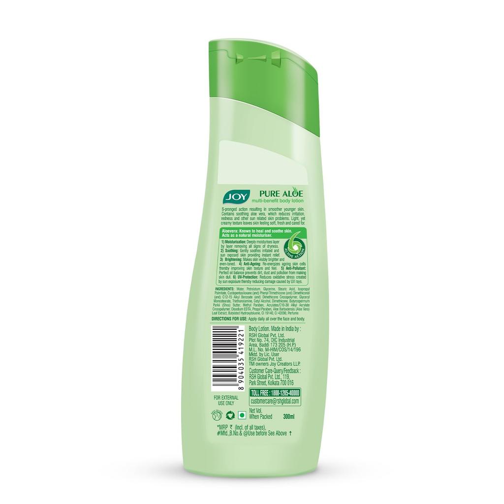 Joy Pure Aloe Light Moisturising Body Lotion 300ml Pack of 1 | 48 Hour Hydration for Smooth, Fresh, Non-Greasy Skin