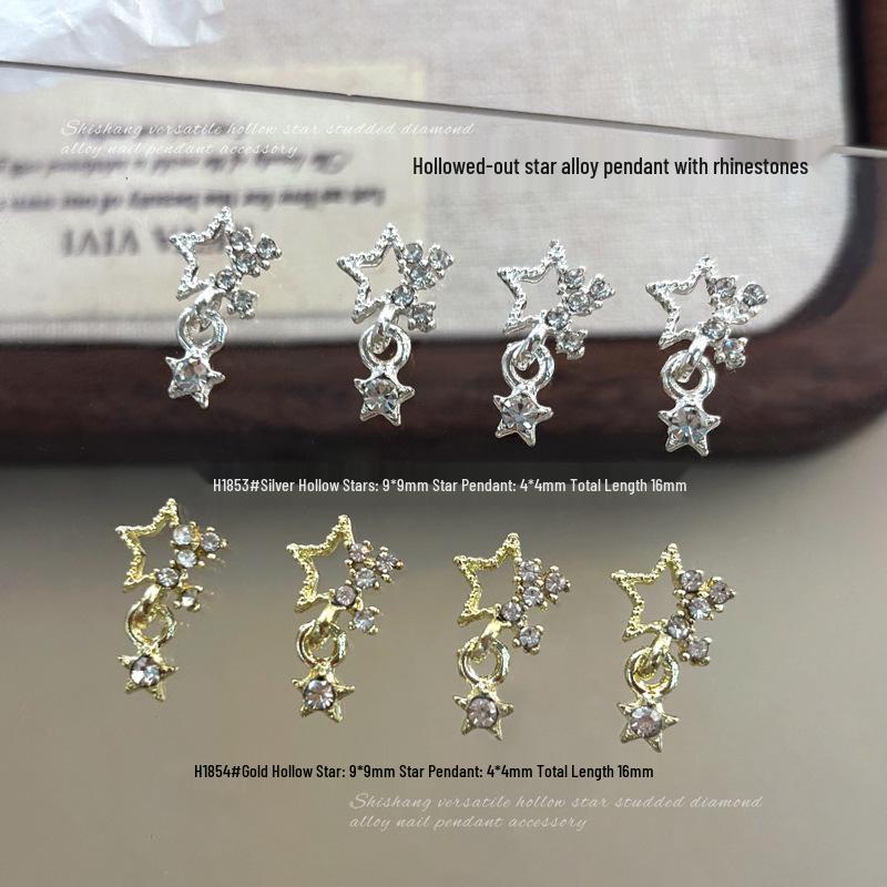 Hollow Star Pendant Nail Art Jewelry 2025: Silver Alloy Rhinestones - Trendy Internet Celebrity Style