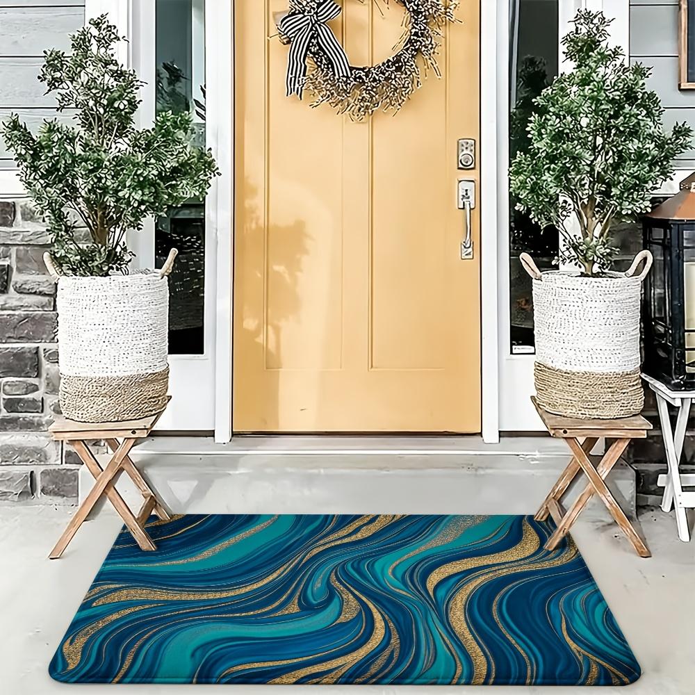 Abstract Blue Gold Swirl Wave Pattern Doormat Entryway Rug for Home Indoor Outdoor Decor Waterproof Mat 40x60cm