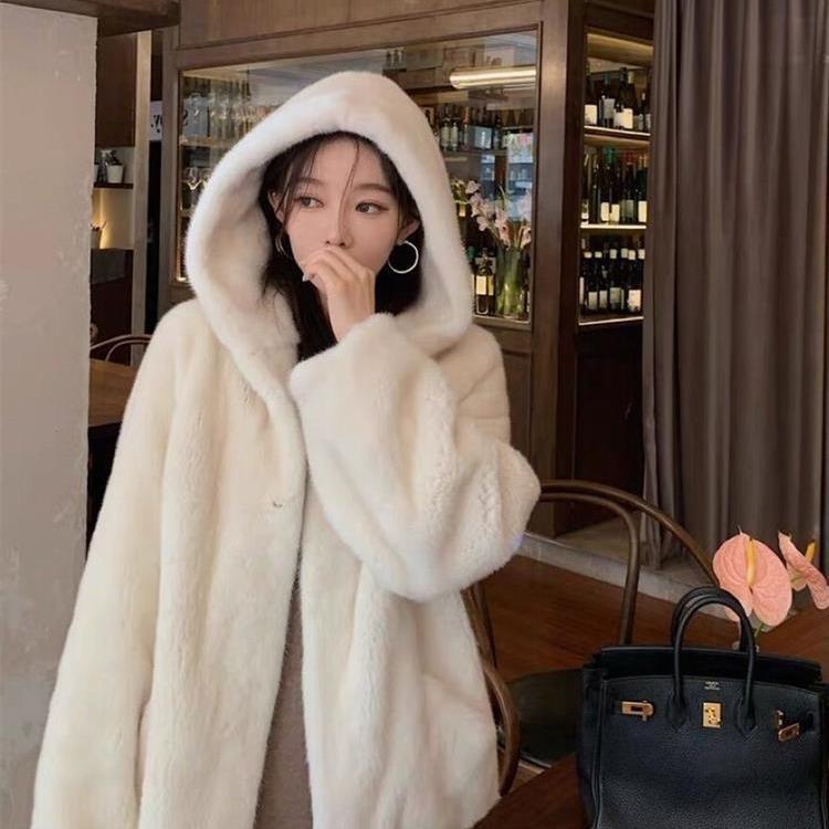 

chaebol норка имитация Копенгаген бархат норка с капюшоном средней и длинной экологически чистая шуба женская осень и зима новая S [within 50kg] чёрный