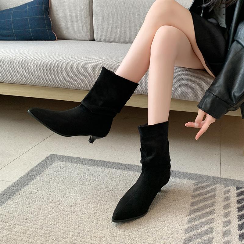 

Fat mm low heel Martin boots suede thin boots small short boots stacking boots and bare boots large size women s shoes 45