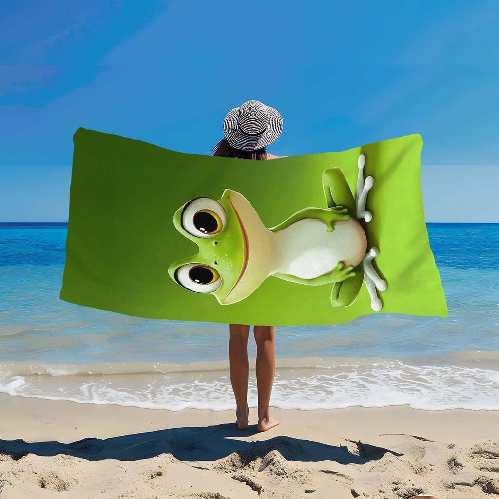 Toalla de playa con estampado de rana de dibujos animados, suave y ligera, accesorio de playa antiarena y absorbente