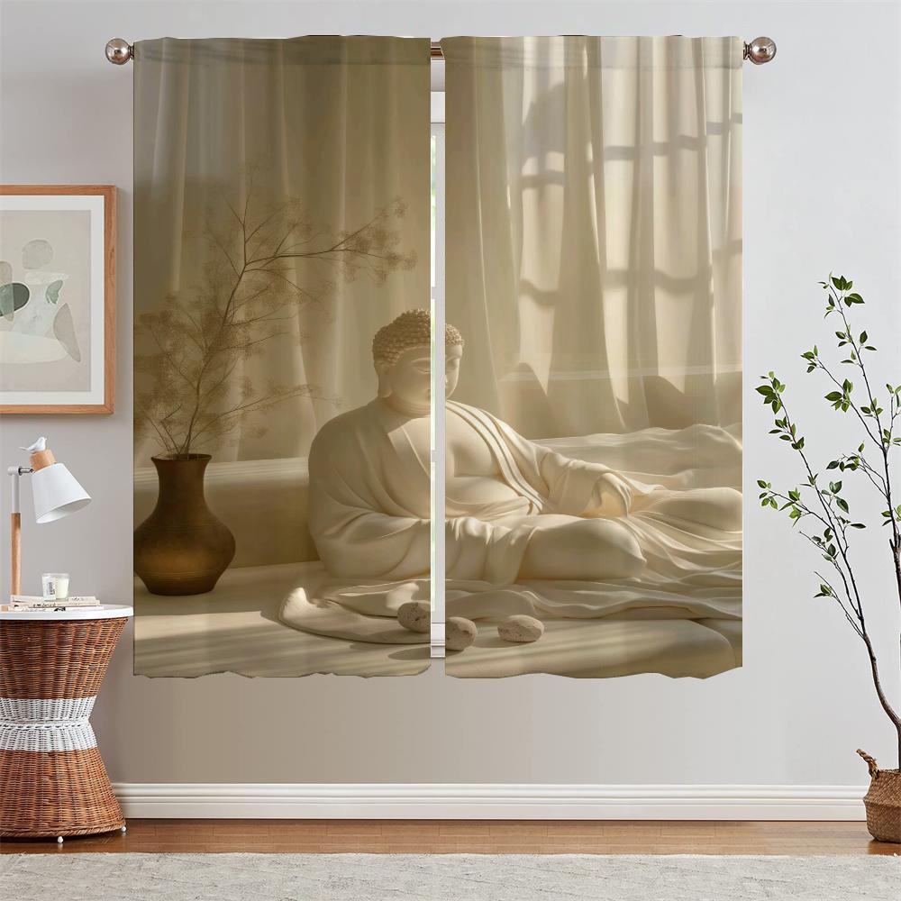 

Repose Buddha Kitchen Curtains on Sale Бесплатная доставка Затемняющие шторы для гостиной, украшения спальни, шторы 2 шт. W50xH70cmx2pcs-CL