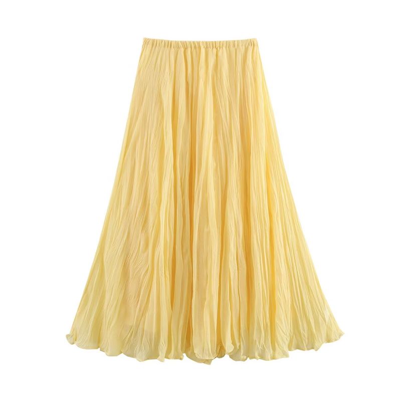Kaslead New Women Clothes Western Style Fashion Simple and Versatile Candy Color Pleat Effect Skirt