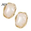 Gift for Her on Birthday 1 Pair Natural Healing Stone Stud Earrings Women, Gold Lightweight Daily Wear Plated Oval Resin Earrings, Faux Crystal