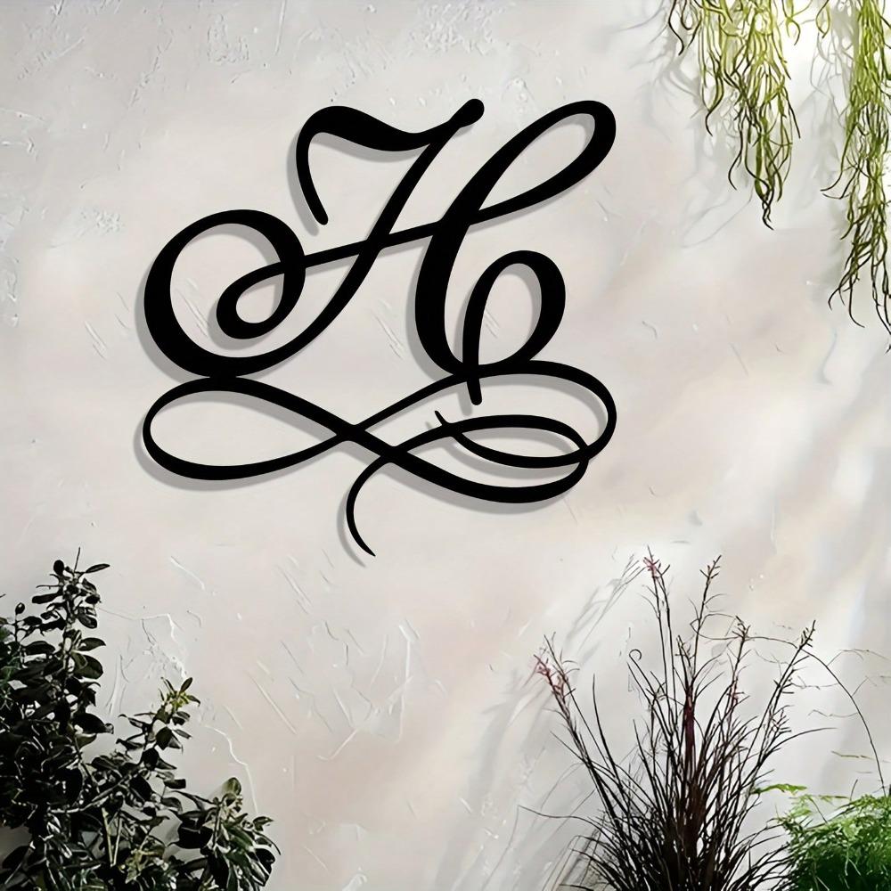 Monogram H Letter Metal Wall Art Cursive Iron Design Outdoor Indoor Decor