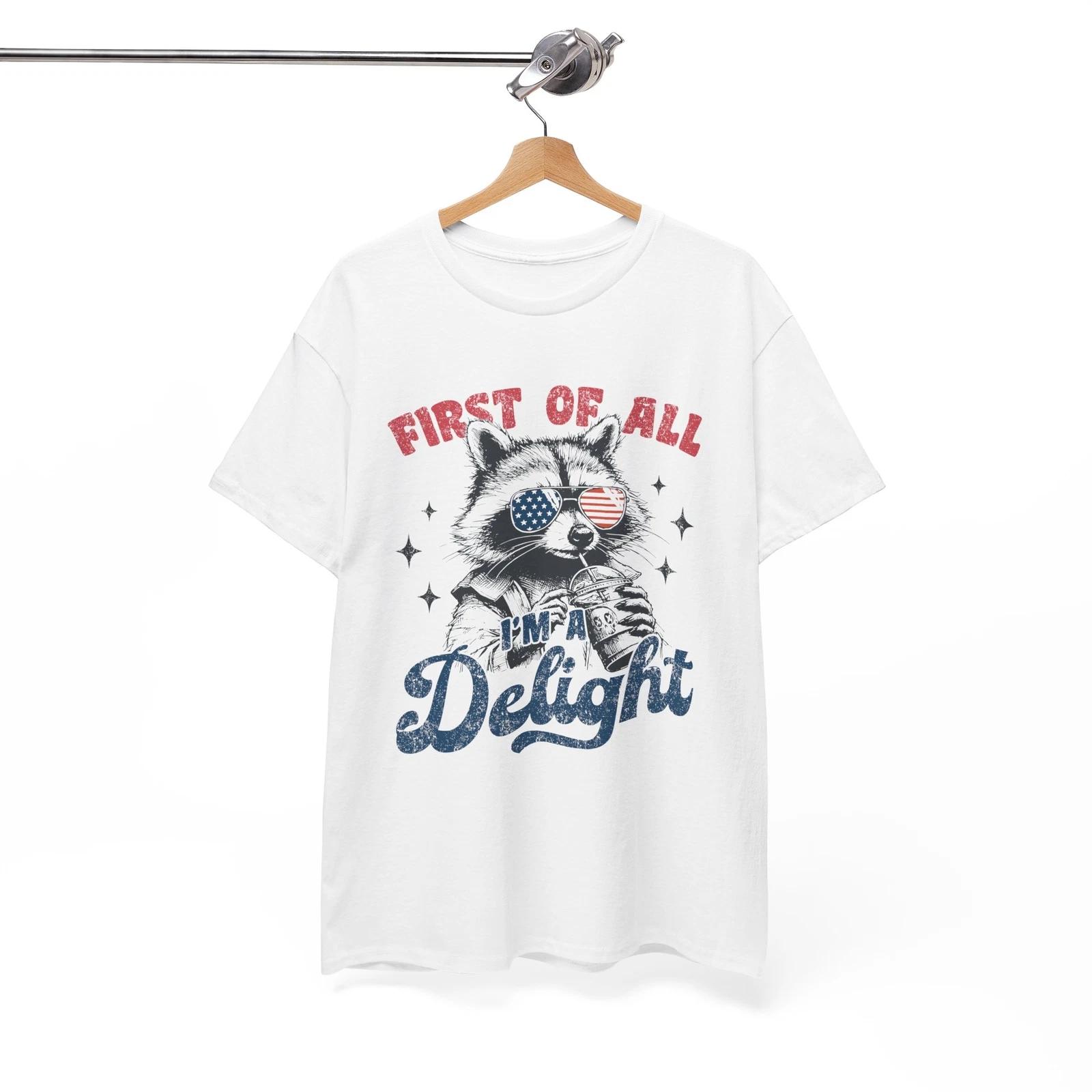 Absurd Funny T-Shirt - First Of All I m a Delight Funny Raccoon D White Shirt S