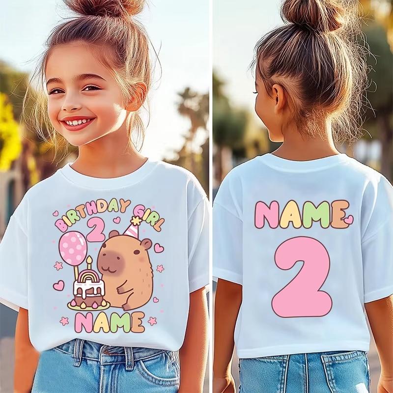 Birthday Kid Clothes Cartoon Capibara Graphic Tshirt Short Sleeve Girls Boys Tee for Birthday Party Clothing 1-10th Children Top