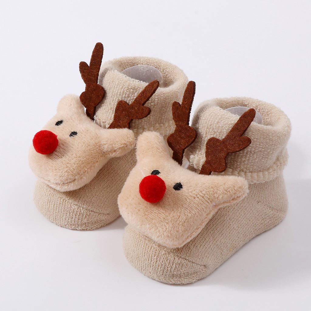 Baby Christmas Socks Santa Claus Snowman Reindeer Plush Knit Socks Non-Slip Crib Shoes for Infant Boys Girls First Xmas Outfits Toddler Gift