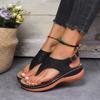 Thone-Keilsandalen für Damen, einfarbige Slingback-Schuhe mit offenem Zehenbereich und Knöchelschnalle, lässige Retro-Schuhe