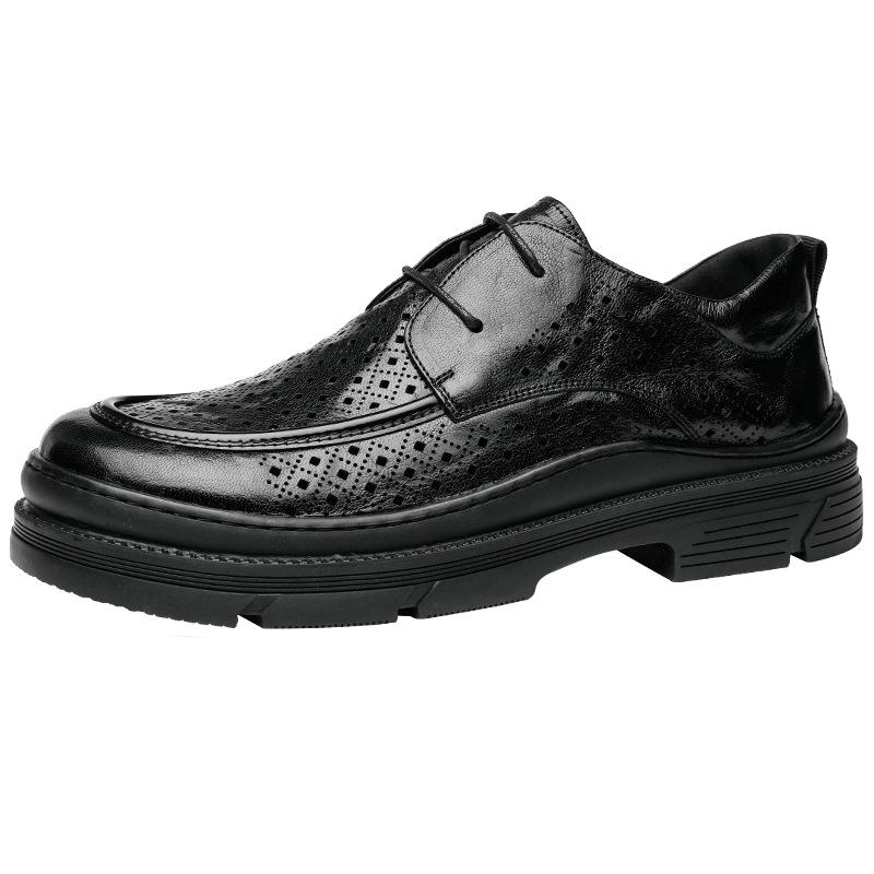 2025 men's summer leather shoes high-end leather men's shoes first layer sheepskin business leisure hollow leather shoes British style