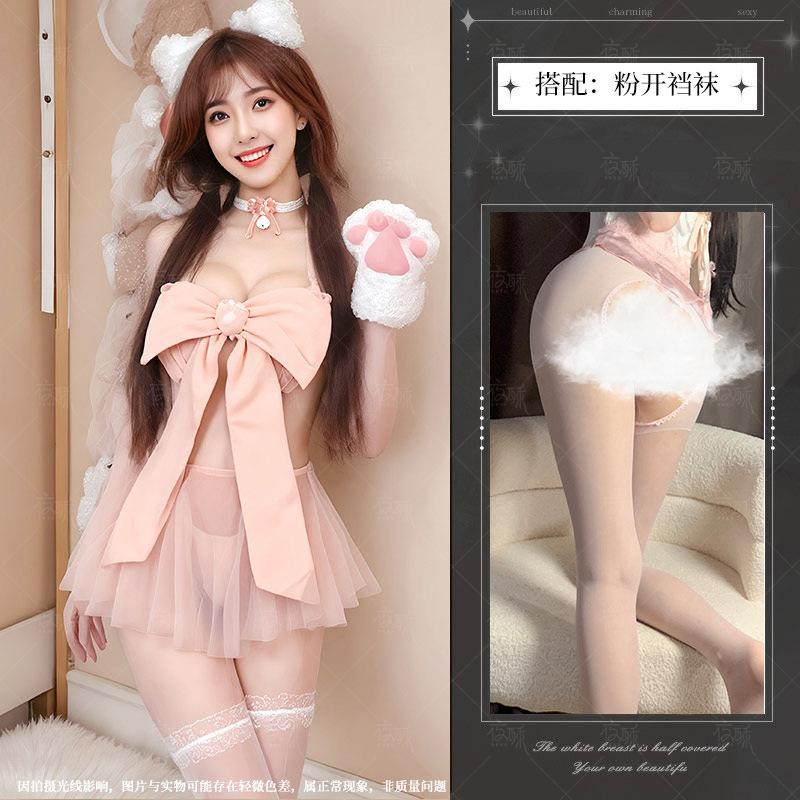 Sexy underwear, sexy nightgown, temptation bow lace-up chest wrap set, cute fairy fluttering girl