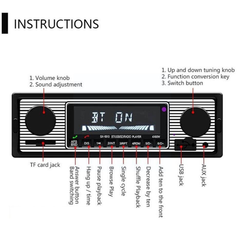 Bluetooth autorádio Vintage Dual Knob MP3 přehrávač FM Classic Car AUX Retro Tuner Receiver Audio Stereo USB reproduktor Příslušenství O9V4